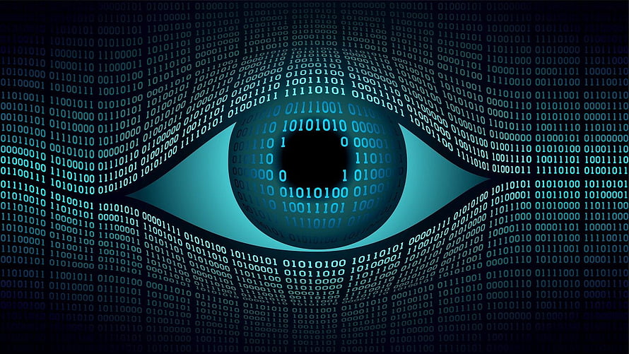 Digital Eye Surveillance Concept with Binary Code Matrix and Cybersecurity Theme HD wallpaper