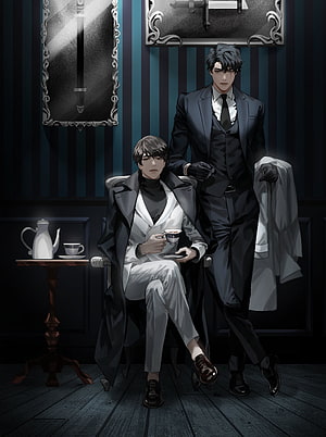 Omniscient Reader's Viewpoint Two Men in Formal Attire in a Dimly Lit Room HD phone wallpaper