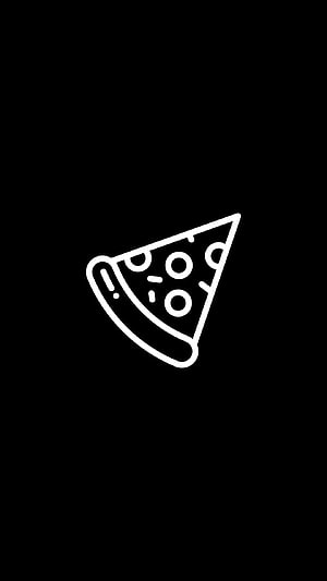 Minimalist White Pizza Slice Line Icon on Black Background HD phone wallpaper