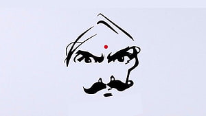 Minimalist Black and White Line Art Portrait of a Man with Turban and Mustache HD wallpaper