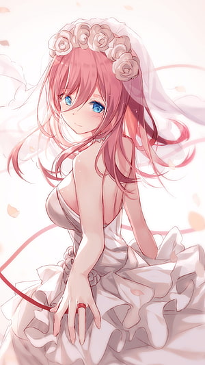 Miku Nakano from The Quintessential Quintuplets in a White Wedding Dress with Floral Crown HD phone wallpaper