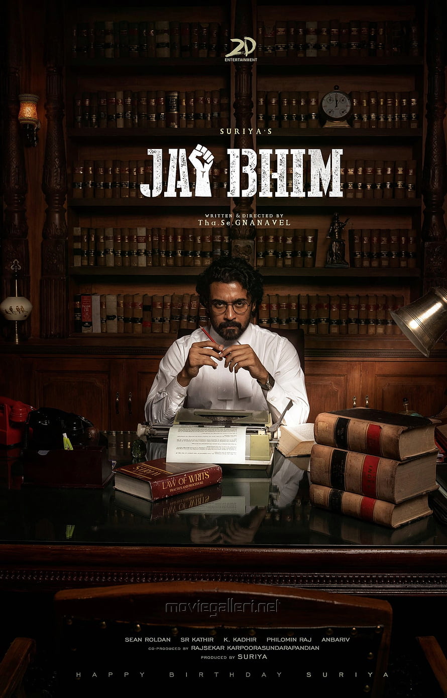 Jai Bhim Movie Poster Featuring Suriya as a Lawyer in a Classic Office Setting HD phone wallpaper