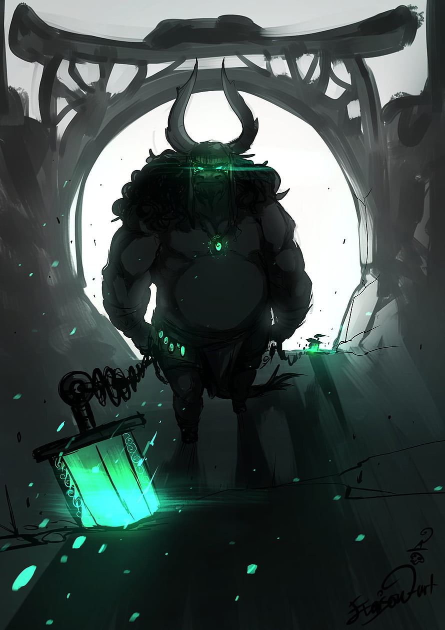 Dark Fantasy Warrior With Horned Helmet And Glowing Green Lantern HD phone wallpaper