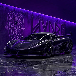Koenigsegg Jesko Hydra Concept Car with Purple Neon Lighting and Carbon Fiber Body HD phone wallpaper