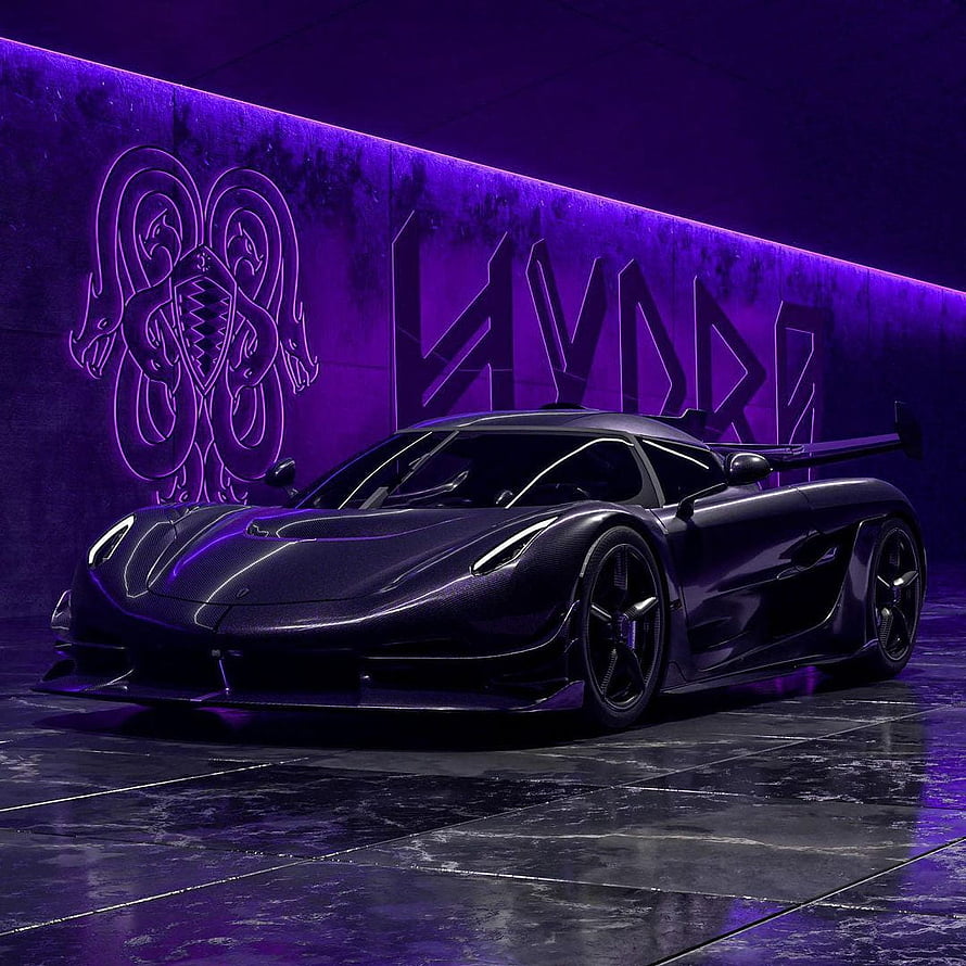 Koenigsegg Jesko Hydra Concept Car with Purple Neon Lighting and Carbon Fiber Body HD phone wallpaper
