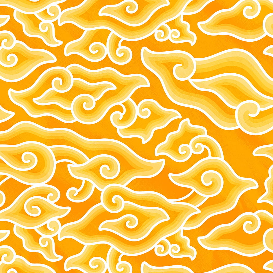 Golden Indonesian Megamendung Batik Pattern with Swirling Cloud Motifs HD phone wallpaper