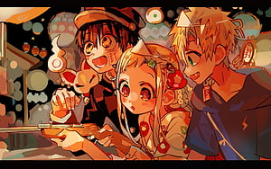Jibaku Shounen Hanako-kun Anime Characters at a Festive Night Market HD wallpaper