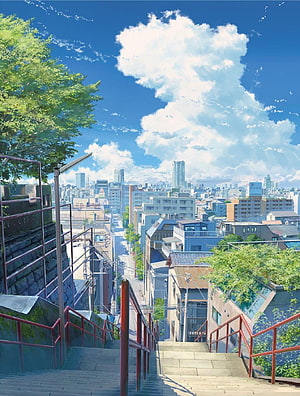Suga Shrine Staircase View in Your Name Anime Style HD phone wallpaper