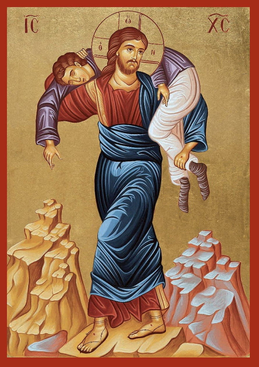 Byzantine Icon of Jesus Christ as the Good Shepherd Carrying the Lost Lamb HD phone wallpaper