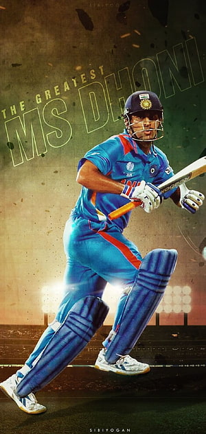 MS Dhoni in Indian Cricket Team ODI Kit Mid-Swing with Bat and Pads HD phone wallpaper