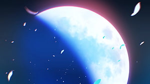 Tsukihime Blue Glass Moon with Drifting Petals in Dark Night Sky HD wallpaper