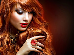 Glamorous Portrait of a Woman with Vibrant Red Hair and Bold Red Lipstick, 6 Beauty Salon, women hair salon HD wallpaper