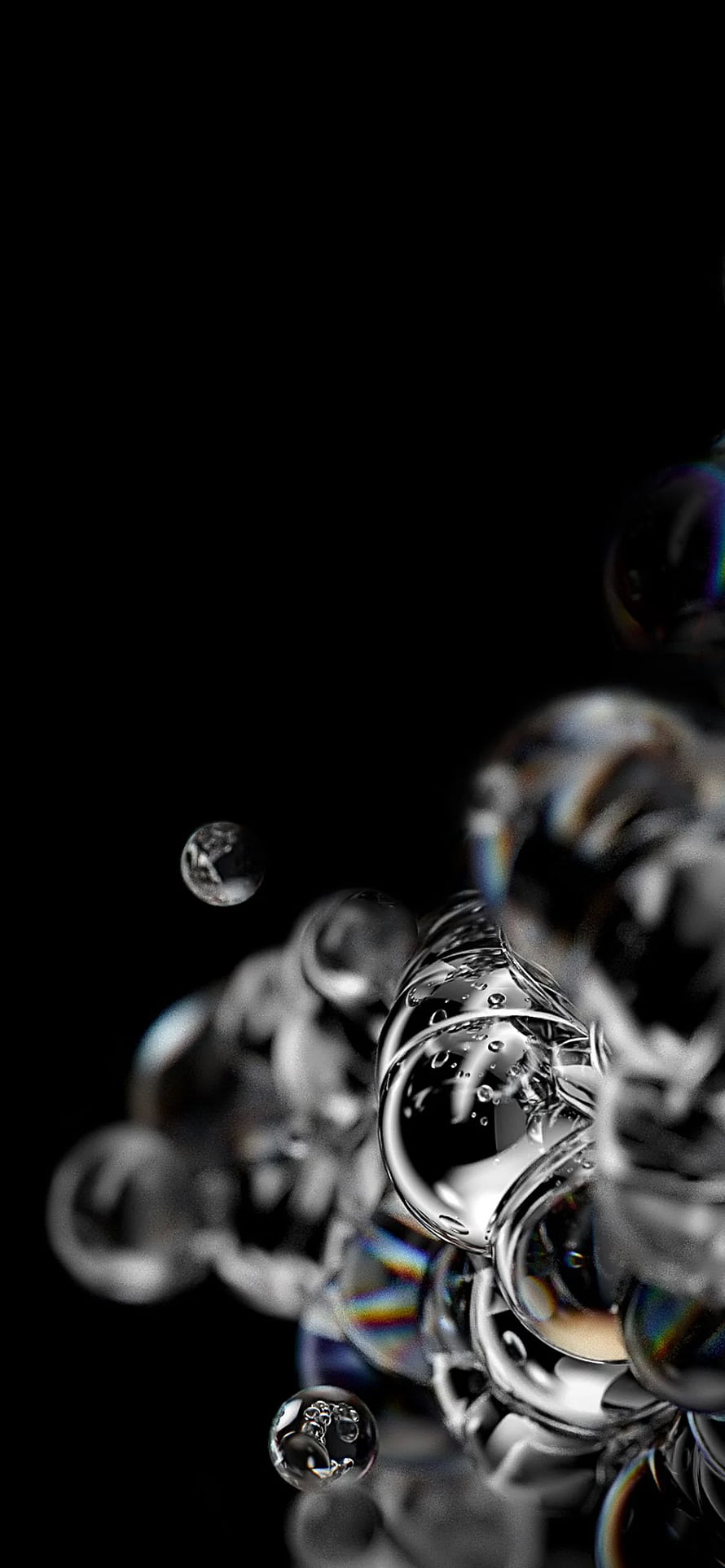 Abstract Water Bubbles with Iridescent Reflections on Black Background HD phone wallpaper