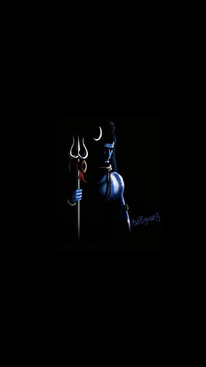 Dark Mahadev Shiva Digital Art with Trishul and Crescent Moon HD phone wallpaper