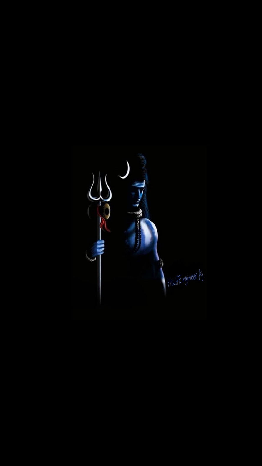 Dark Mahadev Shiva Digital Art with Trishul and Crescent Moon HD phone wallpaper