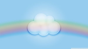 Soft Pastel Cloud with Rainbow Glow on Light Blue Background HD wallpaper