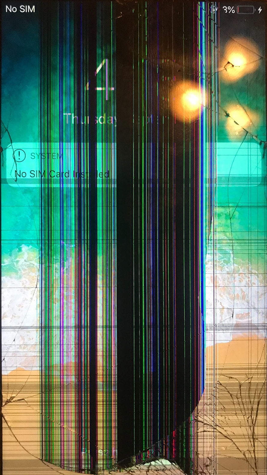 iPhone 8 Cracked Display With Vertical Glitch Lines And System Alert HD phone wallpaper