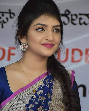 Sree Leela in a blue and gold saree with pink blouse and traditional jewelry HD phone wallpaper