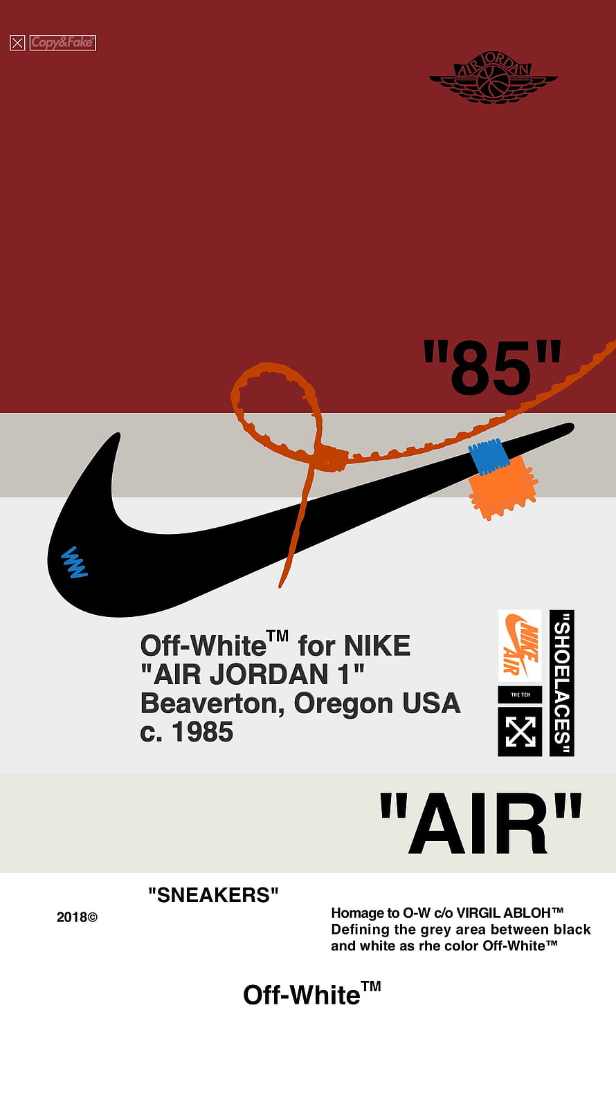Off-White for Nike Air Jordan 1 Graphic Poster with Swoosh and Shoe Laces HD phone wallpaper