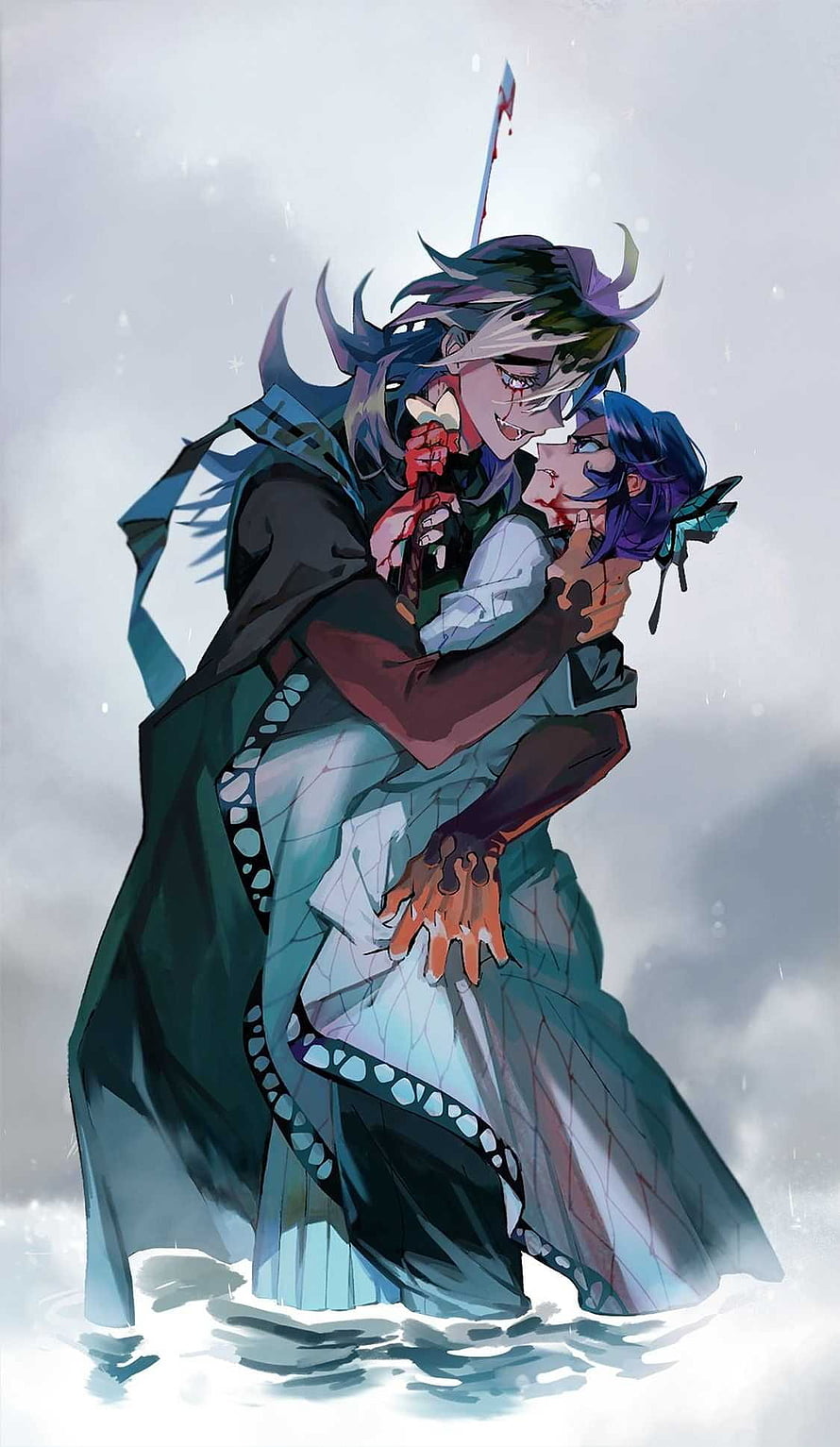 Demon Slayer Douma Embracing Character in Snowy Landscape HD phone wallpaper