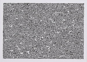 Mr Doodle Party Black and White Doodle Art Print HD wallpaper