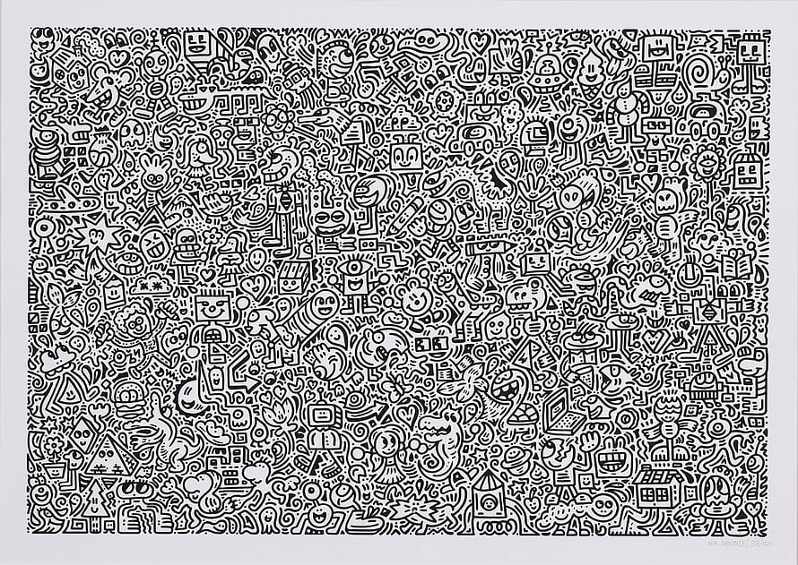 Mr Doodle Party Black and White Doodle Art Print HD wallpaper