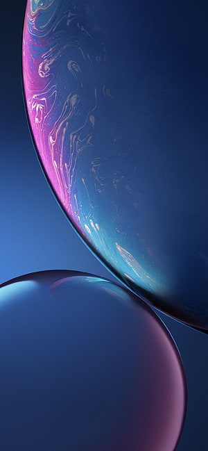 Iridescent Abstract Spheres with Swirling Pink and Blue Liquid Patterns on Dark Background HD phone wallpaper