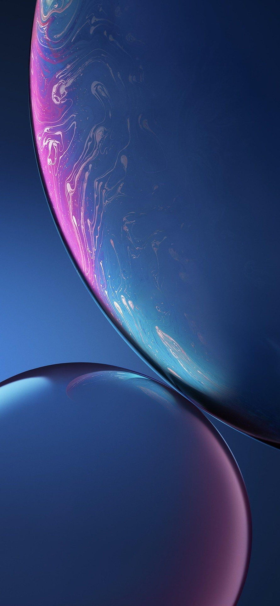 Iridescent Abstract Spheres with Swirling Pink and Blue Liquid Patterns on Dark Background HD phone wallpaper