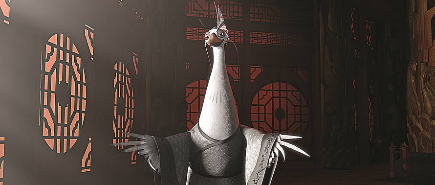 Lord Shen from Kung Fu Panda 2 in a traditional Chinese palace interior HD wallpaper