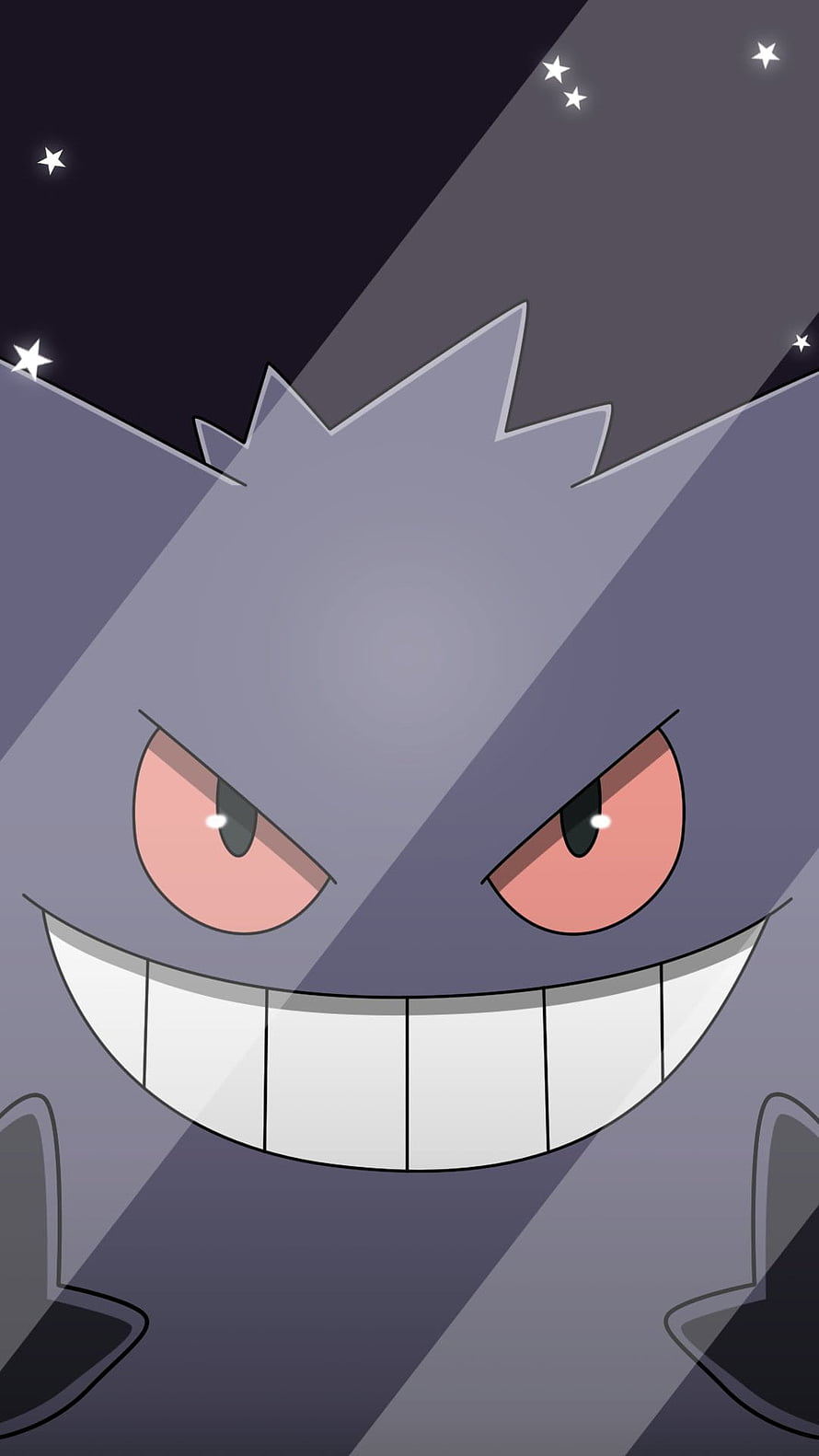 Shiny Gengar Close-Up Portrait with Menacing Grin and Starry Night Sky Background HD phone wallpaper