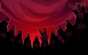 Akatsuki Members Silhouetted Against Crimson Sky in Stylized Anime Art HD wallpaper