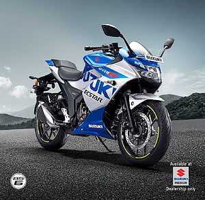 Suzuki Gixxer SF 250 Blue and White Sport Motorcycle on Asphalt Road HD wallpaper