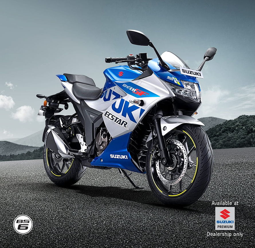 Suzuki Gixxer SF 250 Blue and White Sport Motorcycle on Asphalt Road HD wallpaper