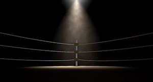 Empty Boxing Ring Under Dramatic Spotlight in Dark Arena HD wallpaper