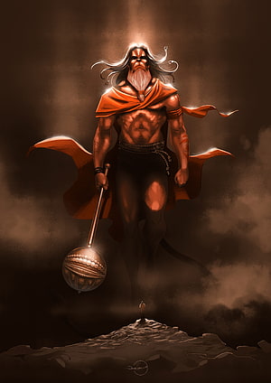 Hanuman Digital Art: Majestic Warrior with Mace in Dramatic Mist, This is my take on, hanuman anime angry HD phone wallpaper