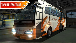 Bus Simulator Indonesia Game Screenshot Featuring Po. Haryanto Coach in Garage HD wallpaper