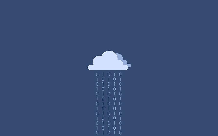 Minimalist Cloud with Binary Code Rain on Dark Blue Background HD wallpaper
