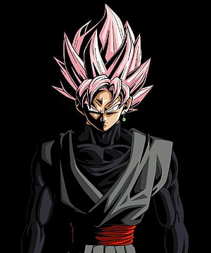 Goku Black Supreme Kai form with pink spiky hair and dark gi on black background HD phone wallpaper