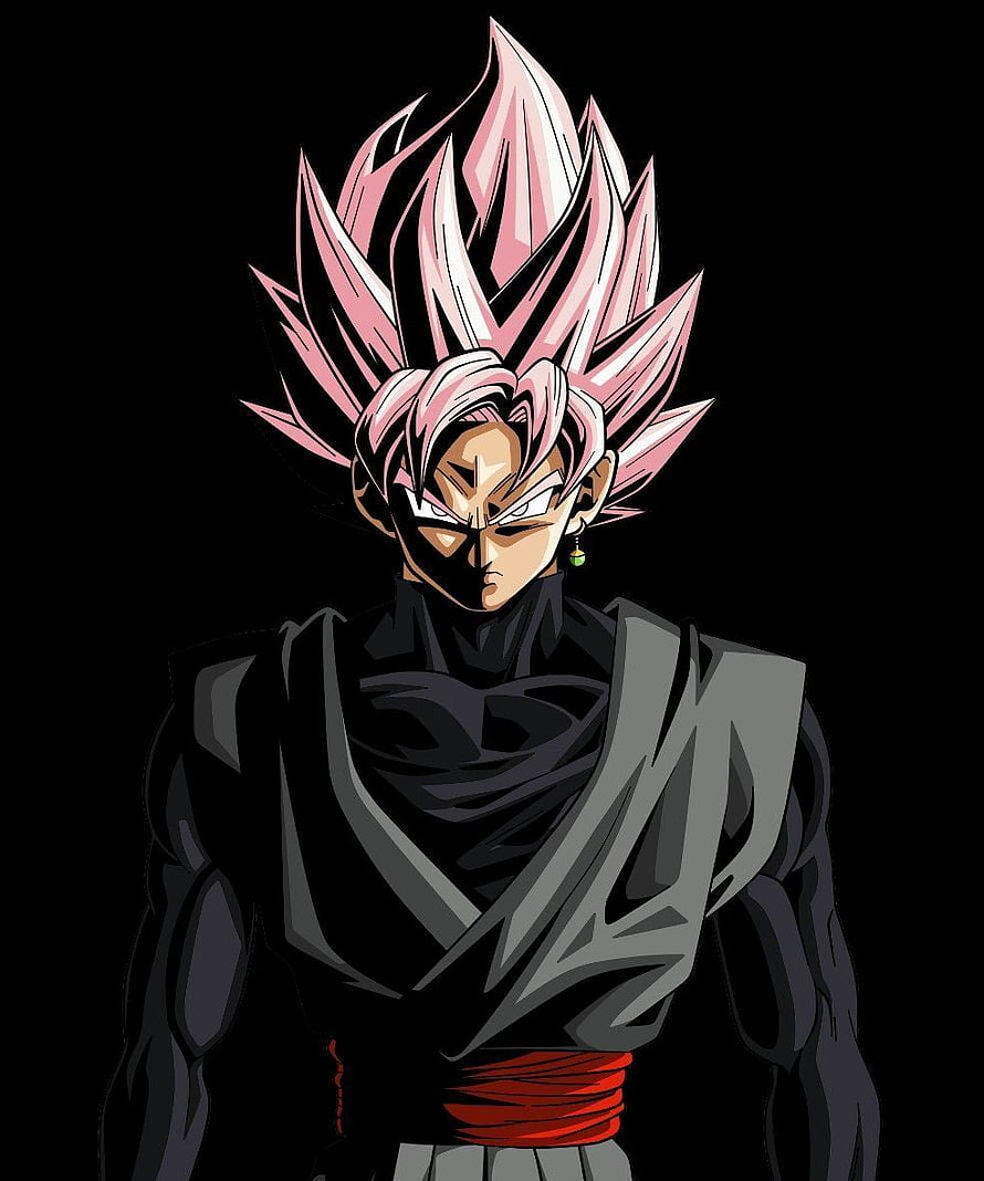 Goku Black Supreme Kai form with pink spiky hair and dark gi on black background HD phone wallpaper