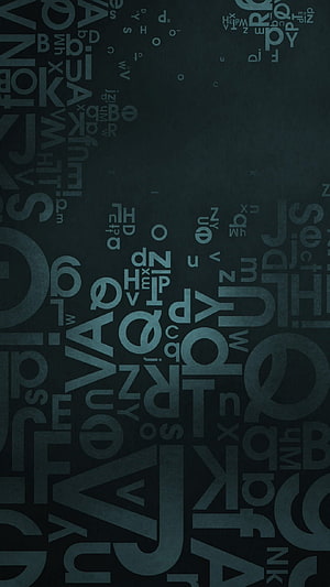 Dark Abstract Typography Pattern with Scattered Letters and Text Elements HD phone wallpaper