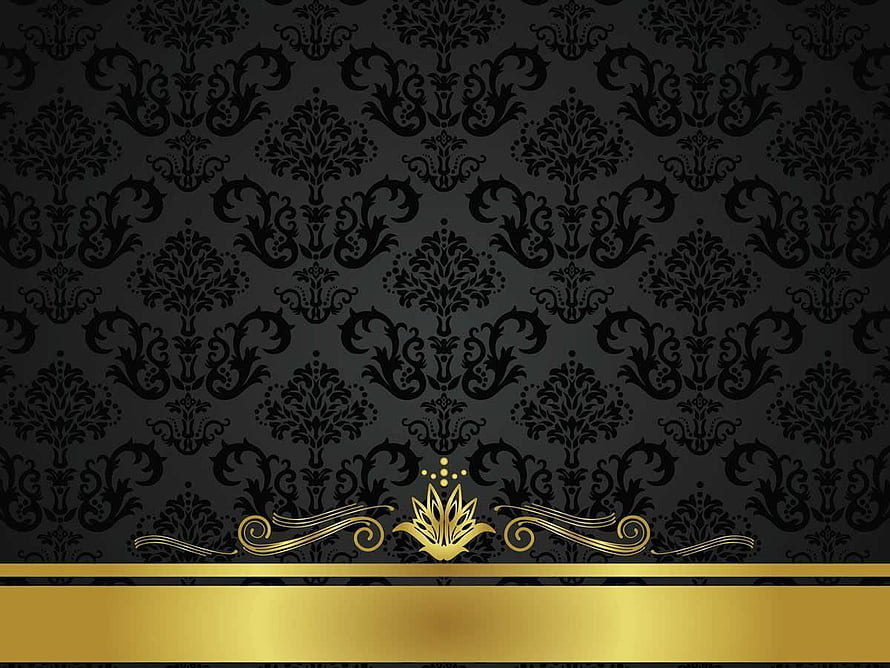 Elegant Black and Gold Damask Pattern with Ornate Floral Motifs and Luxurious Banner HD wallpaper