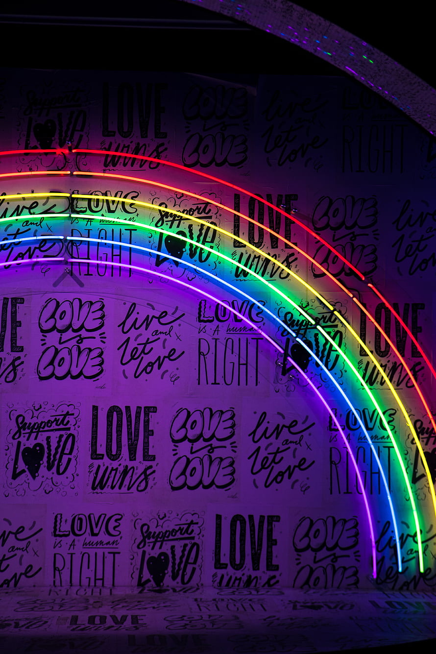 Vibrant Rainbow Neon Arc Over Love Is Human Protest Wall Art HD phone wallpaper