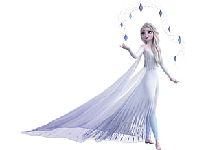 Elsa from Frozen 2 in flowing white gown with magical ice crystals HD wallpaper