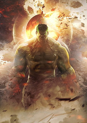 World Breaker Hulk Concept Art with Fiery Planet and Shattered Debris HD phone wallpaper