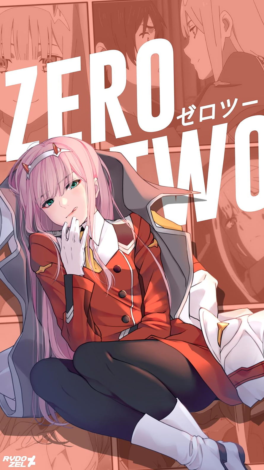 Zero Two from Darling in the Franxx in Red Uniform Anime Illustration HD phone wallpaper