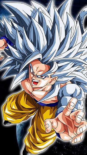 Goku Super Saiyan 5 Anime Character Artwork with Silver Hair and Yellow Gi HD phone wallpaper