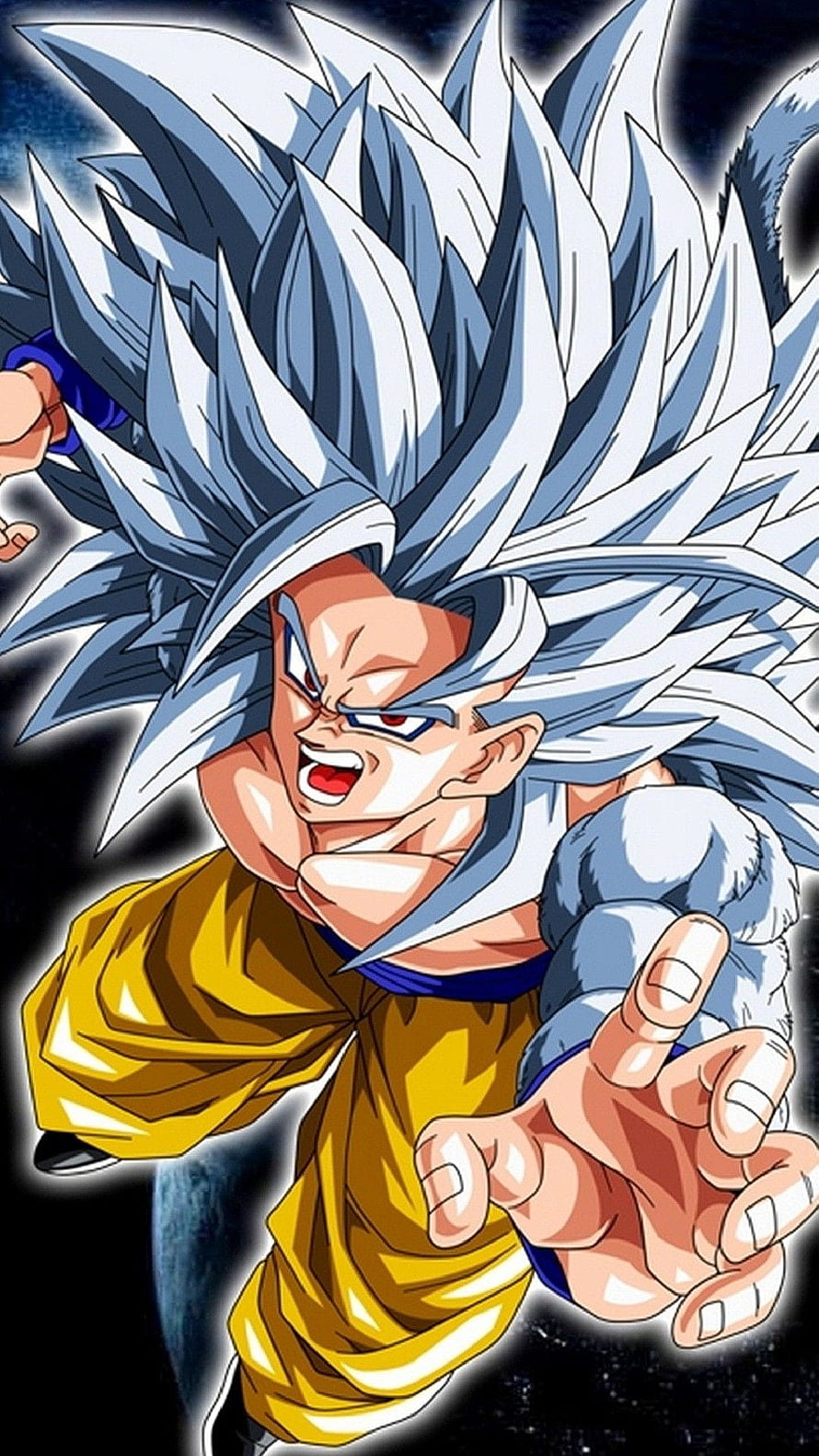 Goku Super Saiyan 5 Anime Character Artwork with Silver Hair and Yellow Gi HD phone wallpaper