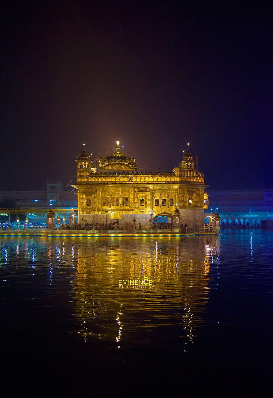 Golden Temple at Night with Reflections in the Sacred Pool HD phone wallpaper