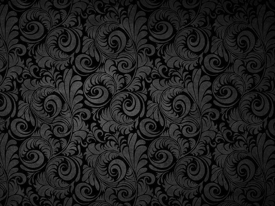 Elegant Black Damask Pattern with Ornate Floral Scrollwork and Vintage Texture HD wallpaper