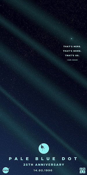 Pale Blue Dot 25th Anniversary Poster Featuring Carl Sagan Quote and Voyager Spacecraft HD phone wallpaper